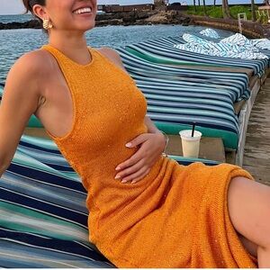 House of Harlow Orange Sequin Sleeveless Dress